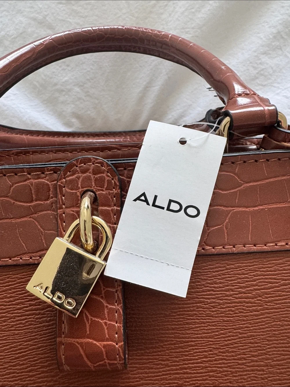 NWT Aldo Taunn Croc-Trim Top-Handle Satchel Hand Bag Purse in Rust - Picture 3 of 13